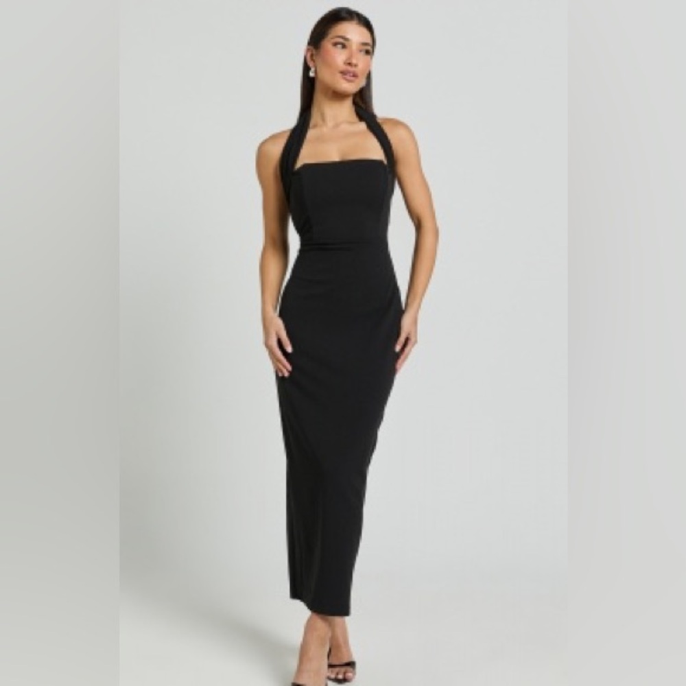 Showpo Black Halter Sheath Dress Night Out